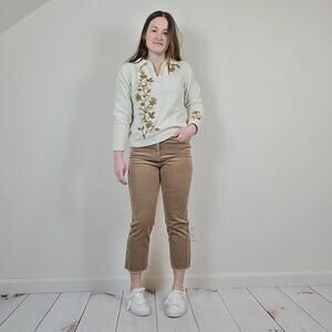 Alfred Dunner Embroidered Chenille 1/4 Zip Sweater White Tan SP